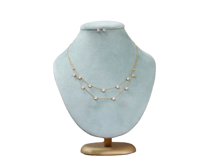 92.5 Sterling Silver Twin Row Diamond Drop Necklace 20524