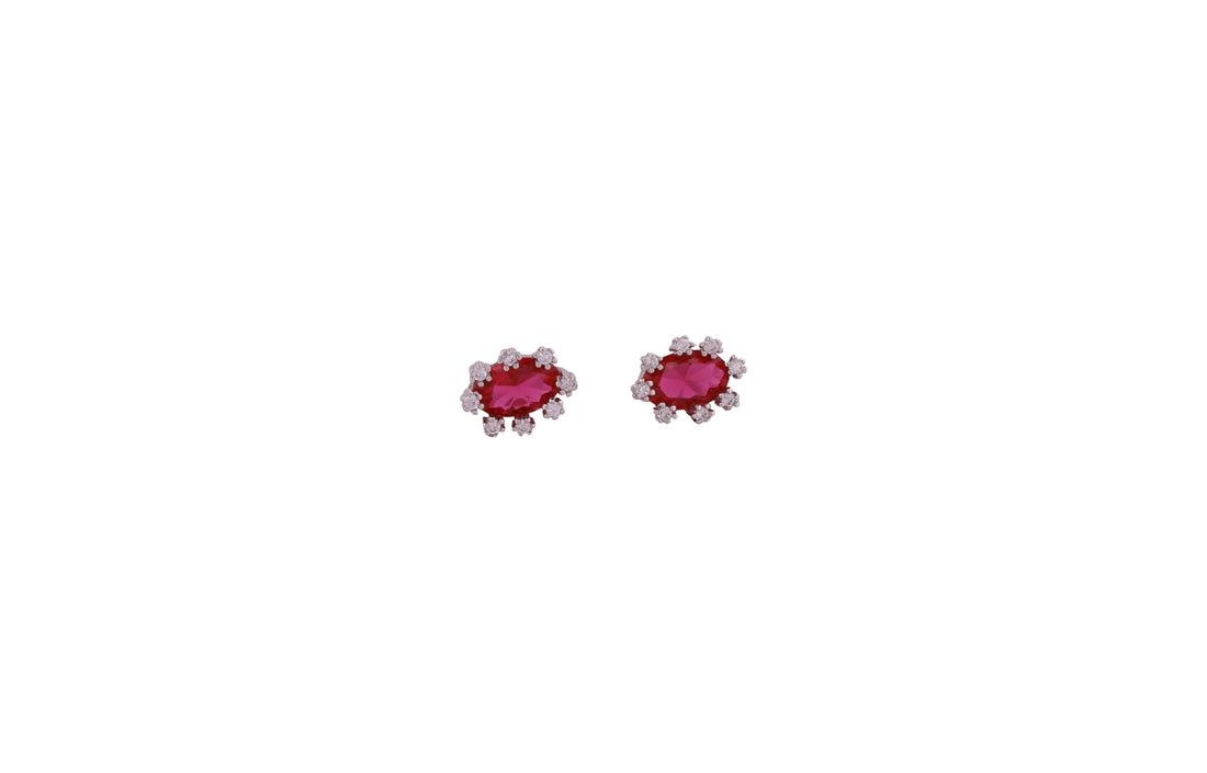 92.5 Sterling Silver Oval Halo Stud Earrings 20537