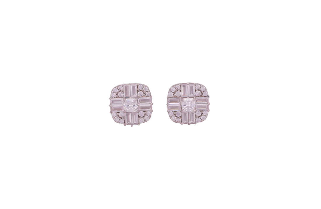 92.5 Sterling Silver Cushion Cluster Stud Earrings 20583