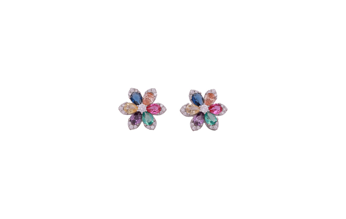 92.5 Sterling Silver Multi-Color  Floral Cluster Stud Earrings 20588