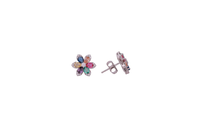 92.5 Sterling Silver Multi-Color  Floral Cluster Stud Earrings 20588
