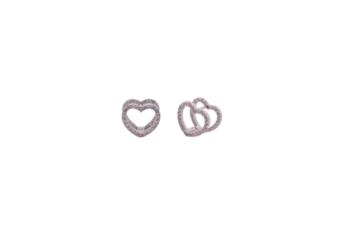 92.5 Sterling Silver Twin Heart Stud Earrings 20597