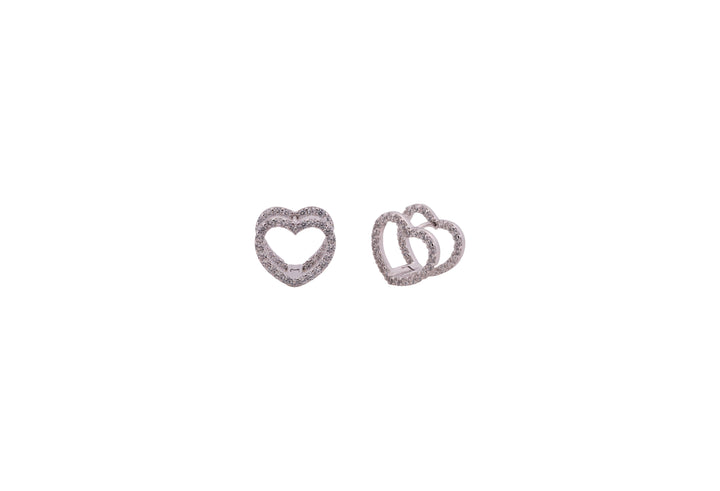 92.5 Sterling Silver Twin Heart Stud Earrings 20597