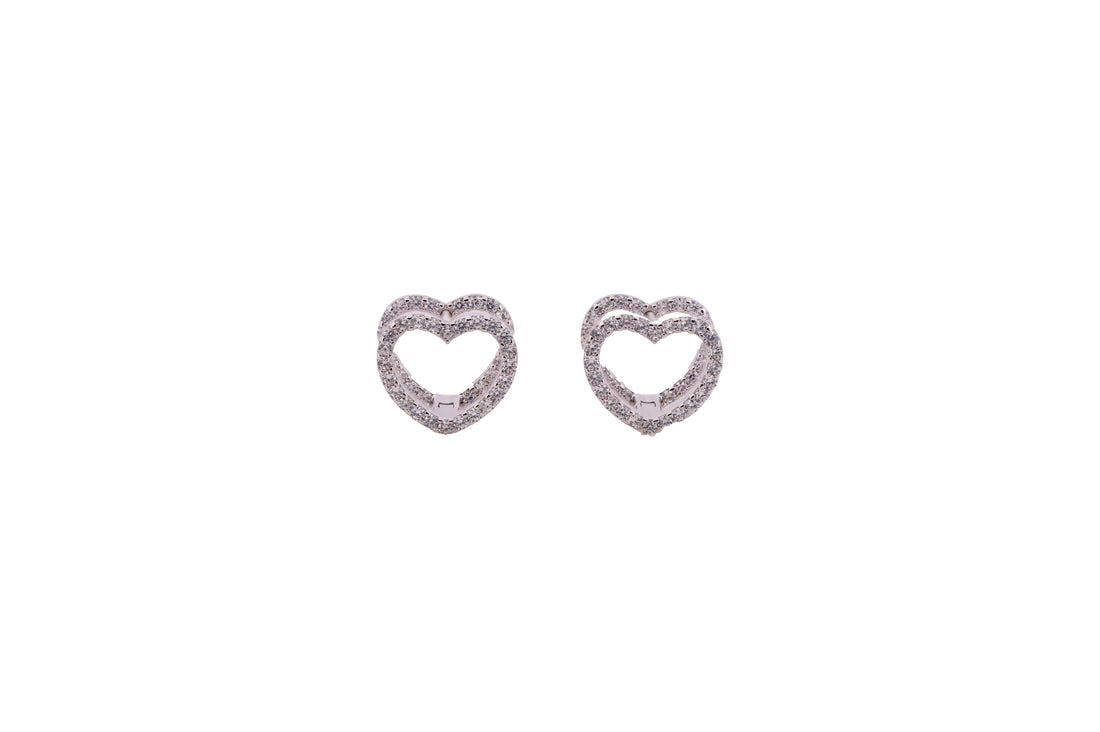 92.5 Sterling Silver Twin Heart Stud Earrings 20597