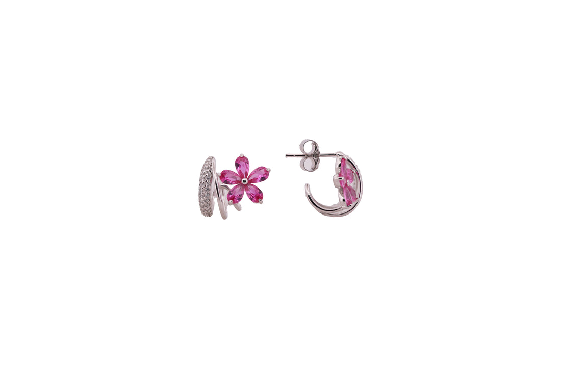 92.5 Sterling Silver Floral Front Hoop Earrings 20600