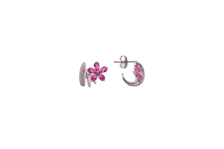 92.5 Sterling Silver Floral Front Hoop Earrings 20600