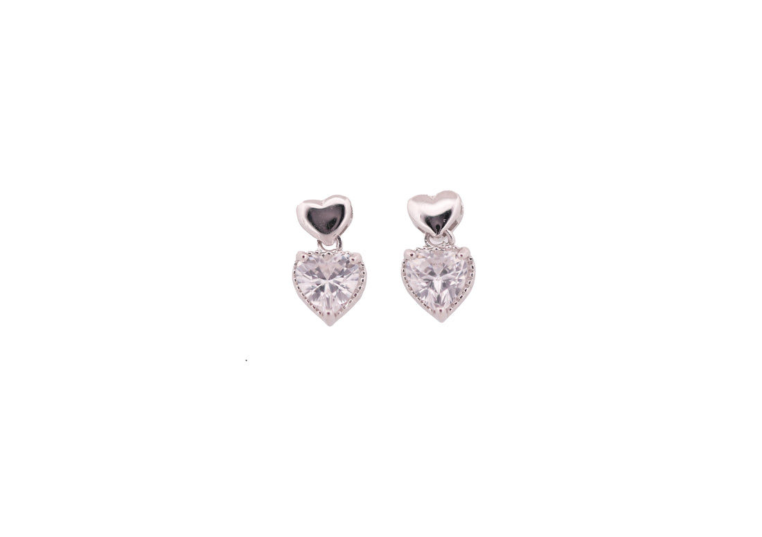 92.5 Sterling Silver Heart Dangling Earrings 20603