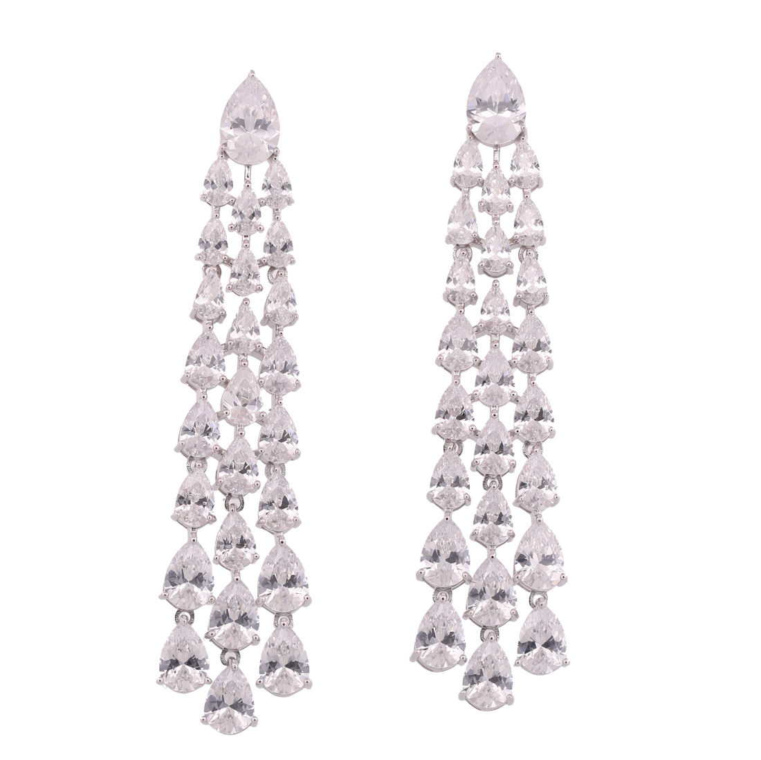 92.5 Sterling Silver Long Waterfall Drop Earrings 20617