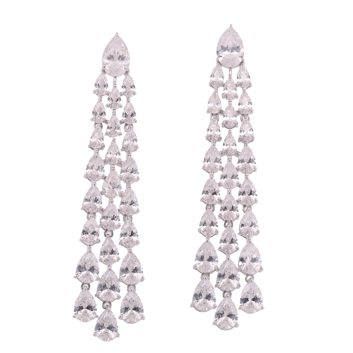 92.5 Sterling Silver Long Waterfall Drop Earrings 20617