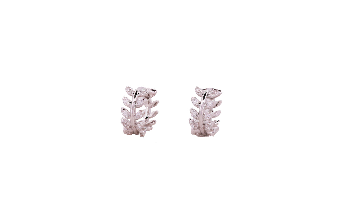 92.5 Sterling Silver Leaf Motif Hoop Earrings 20618