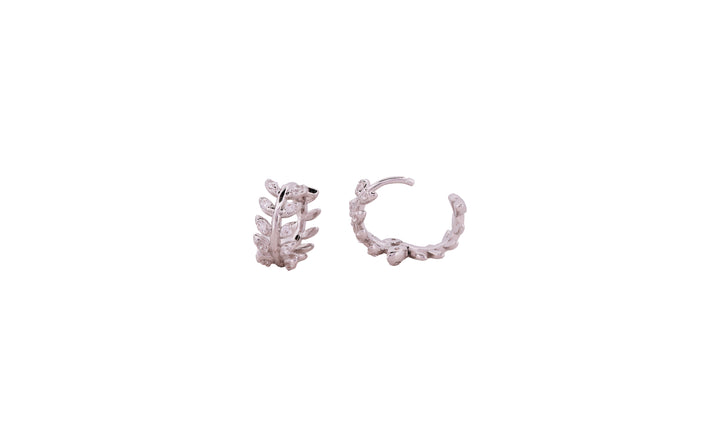 92.5 Sterling Silver Leaf Motif Hoop Earrings 20618