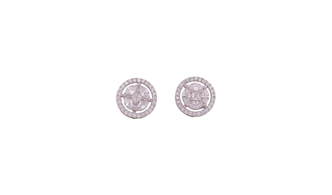 92.5 Sterling Silver Round Halo Cluster Stud Earrings 20635