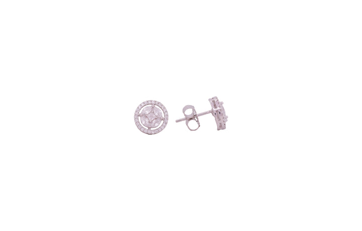 92.5 Sterling Silver Round Halo Cluster Stud Earrings 20635