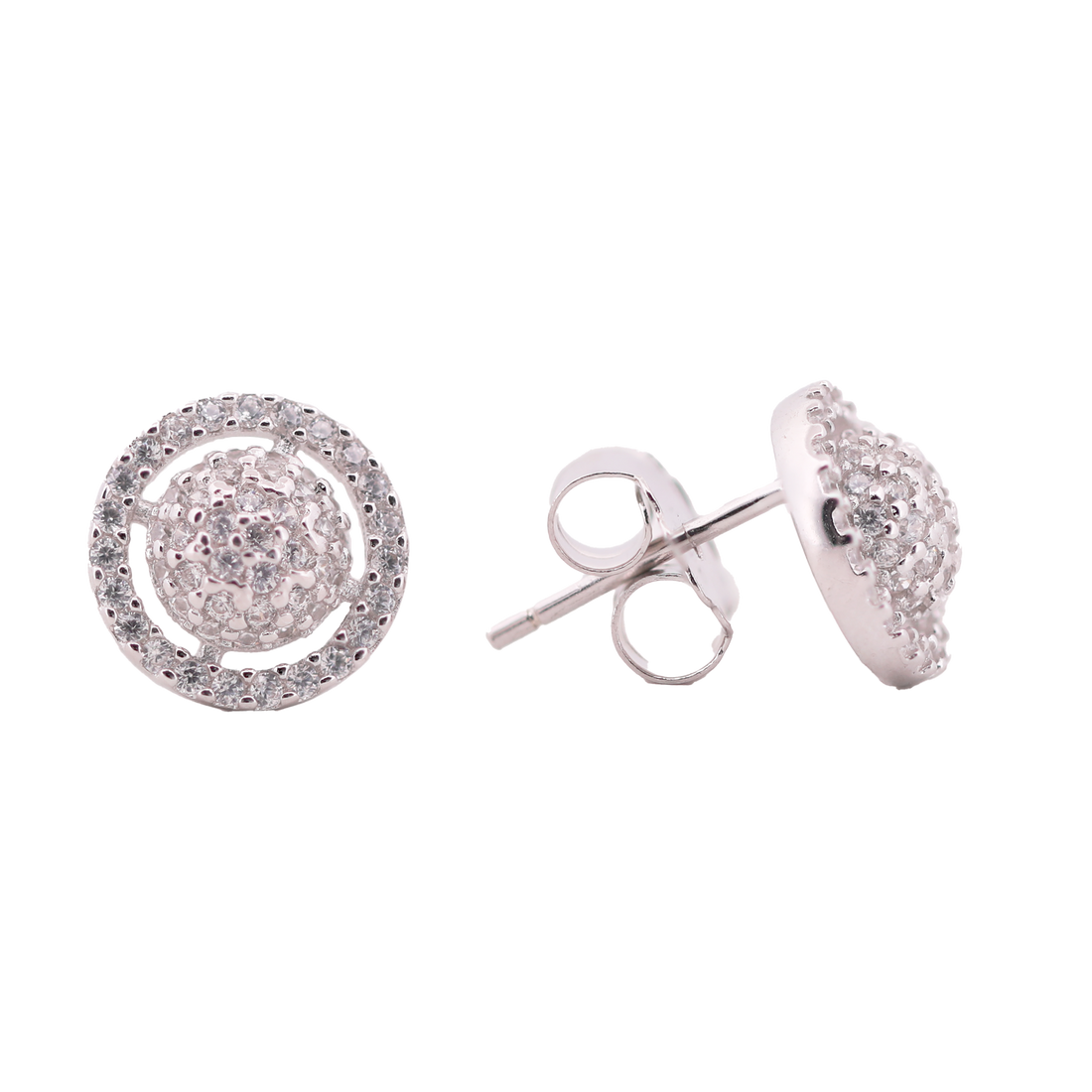 92.5 Sterling Silver Round Double Halo Stud Earrings 20644