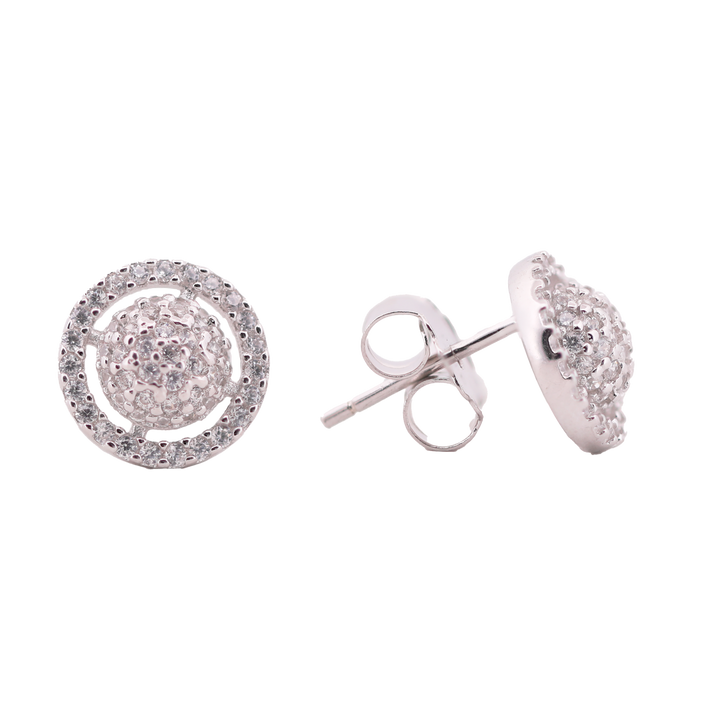 92.5 Sterling Silver Round Double Halo Stud Earrings 20644