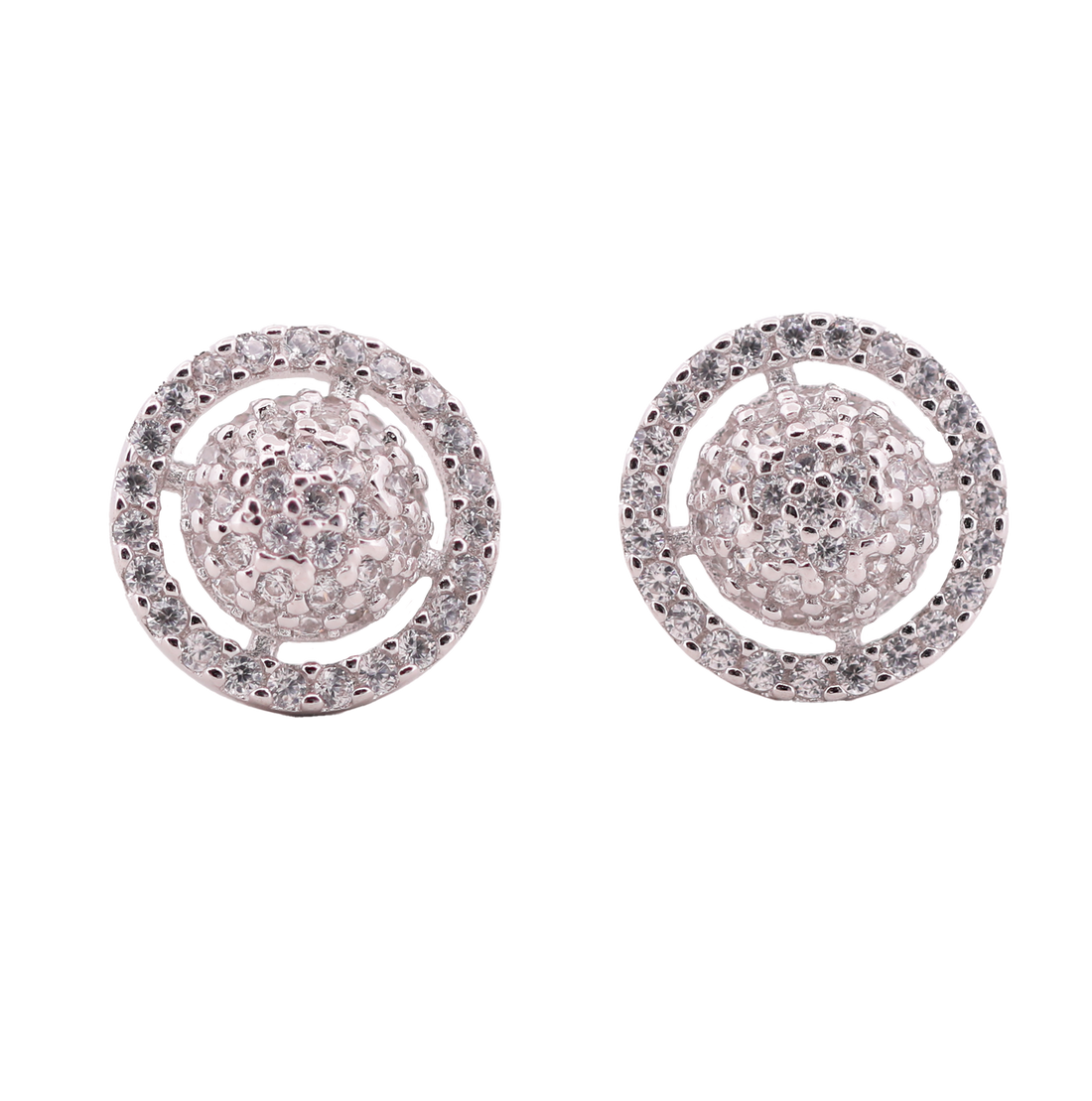 92.5 Sterling Silver Round Double Halo Stud Earrings 20644