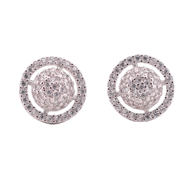 92.5 Sterling Silver Round Double Halo Stud Earrings 20644