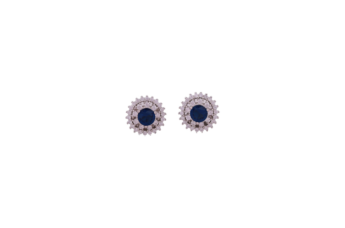 92.5 Sterling Silver  Double Halo Stud Earrings 20663