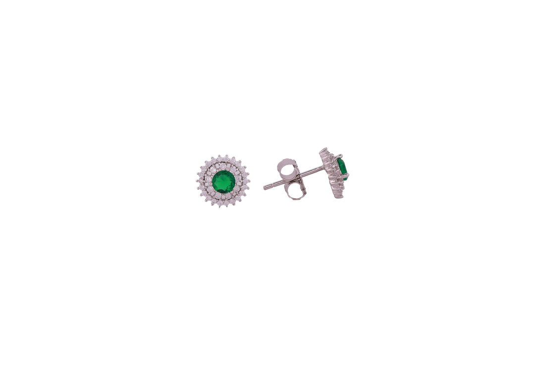 92.5 Sterling Silver  Double Halo Stud Earrings 20663