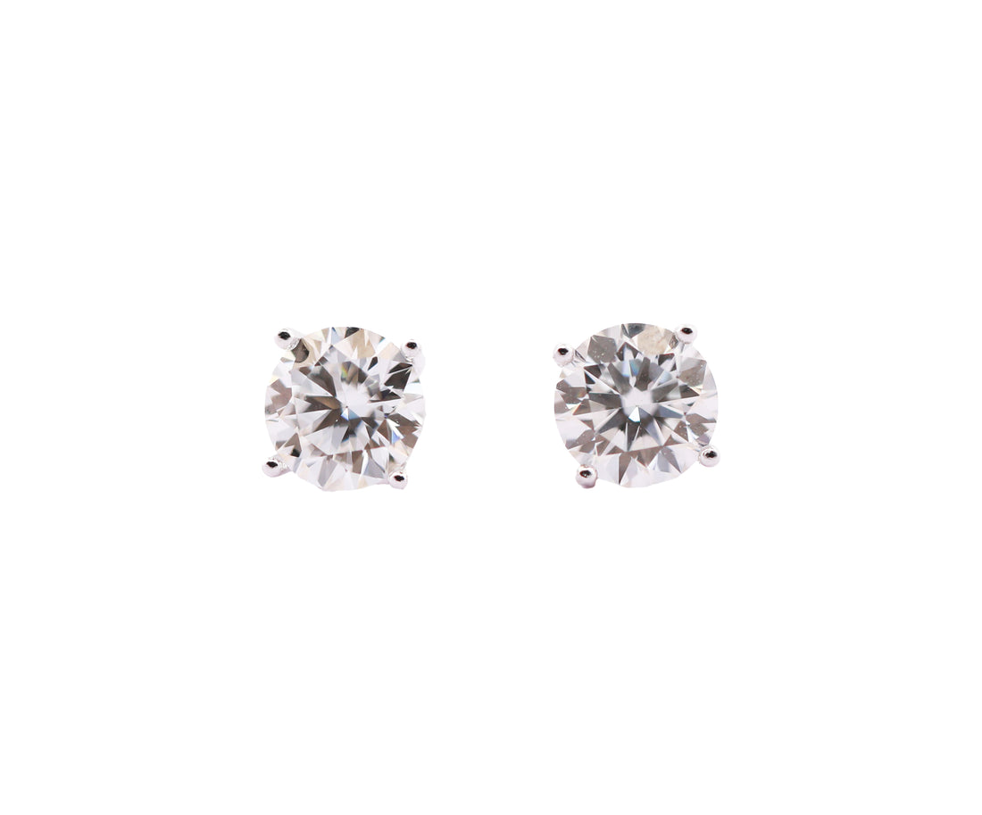 92.5 Sterling Silver with Moissanite Classic Round Solitaire Stud Earrings 6753