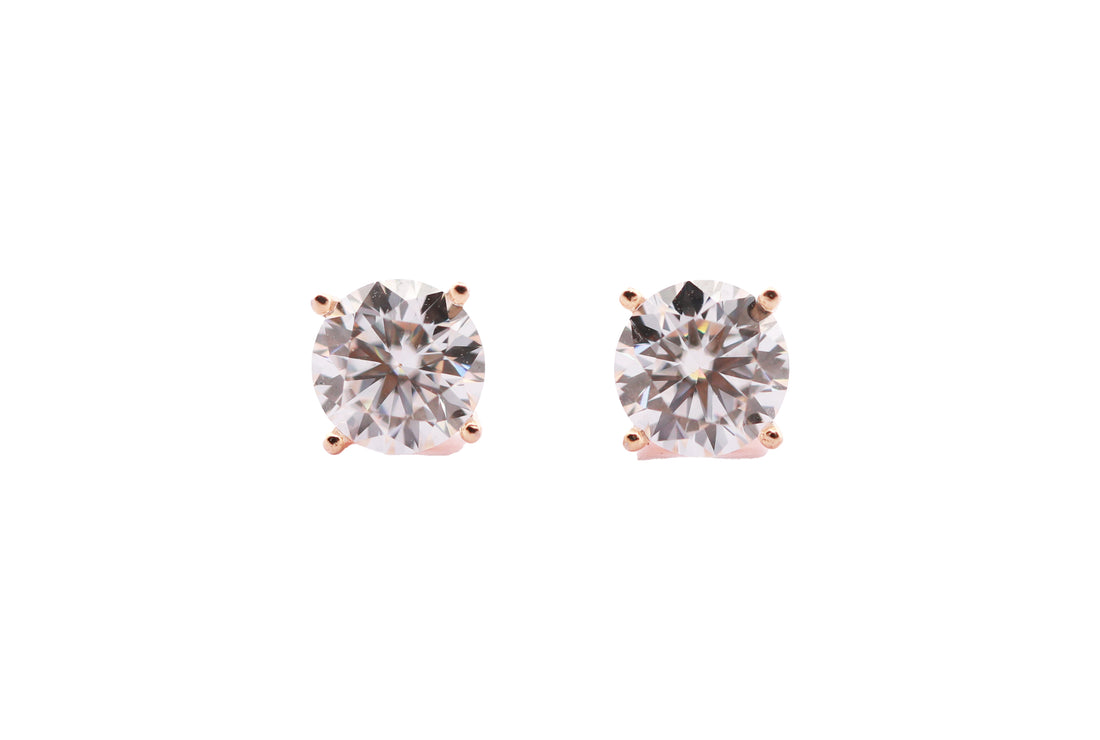 92.5 Sterling Silver with Moissanite Classic Round Solitaire Stud Earrings 6753