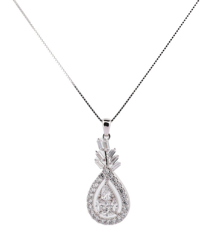 92.5 Sterling Silver Teardrop Halo  Chain Pendant 15545