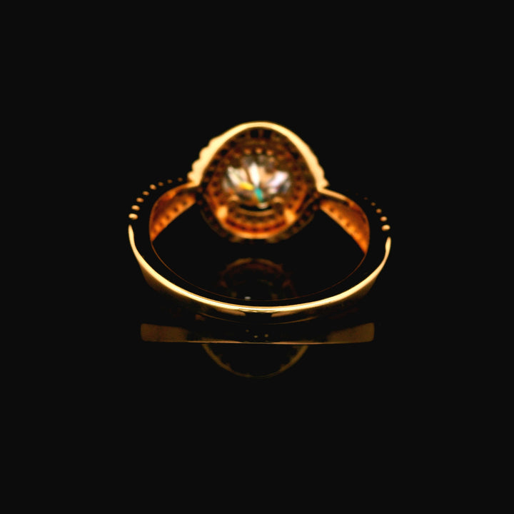 92.5 Sterling Silver Golden Mirage Halo Finger Ring with Moissanite Diamond 24976