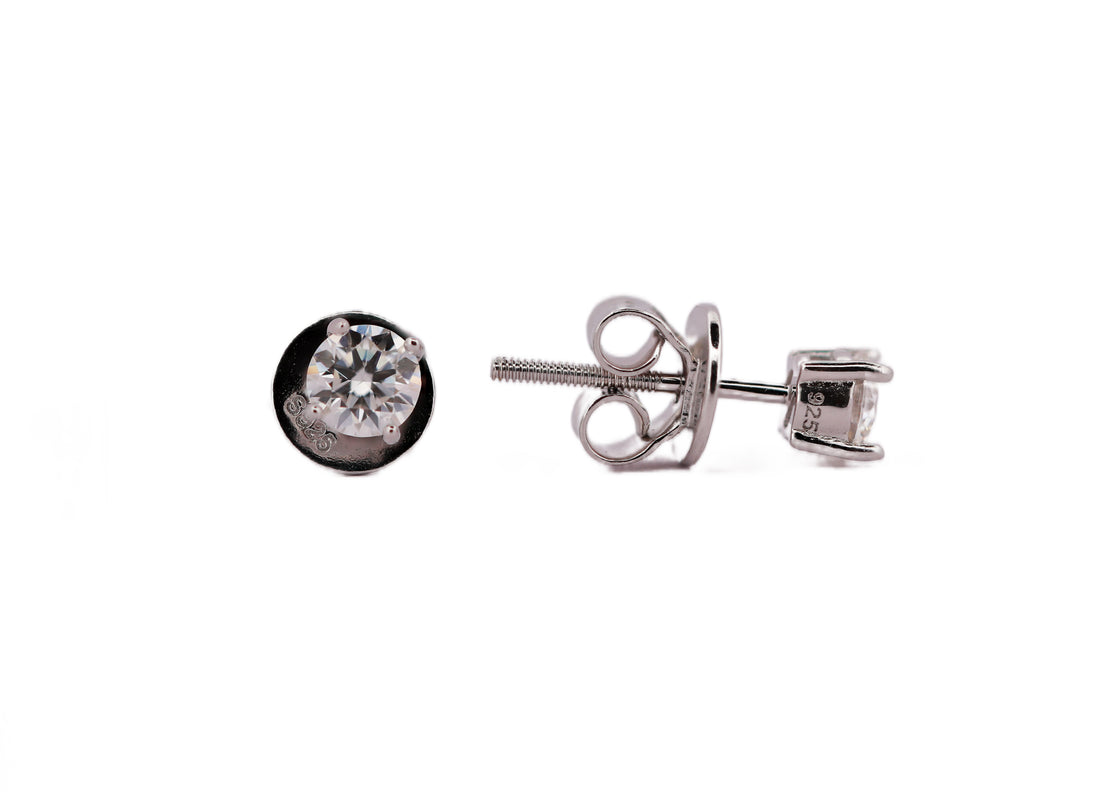 92.5 Sterling Silver with Moissanite  Classic Round Solitaire Stud Earrings 13002