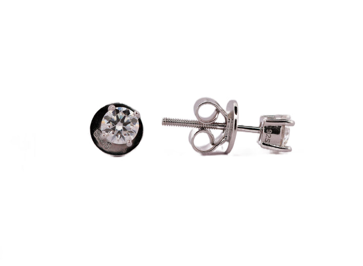 92.5 Sterling Silver with Moissanite  Classic Round Solitaire Stud Earrings 13002