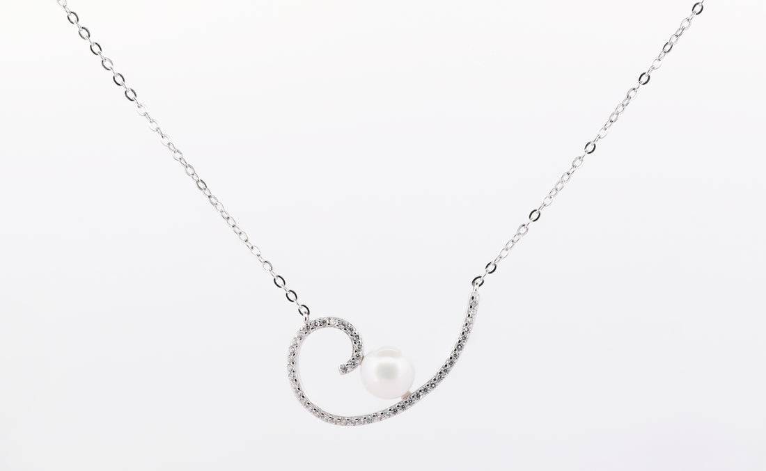 92.5 Sterling Silver Swirl Pearl Chain Pendant 15549