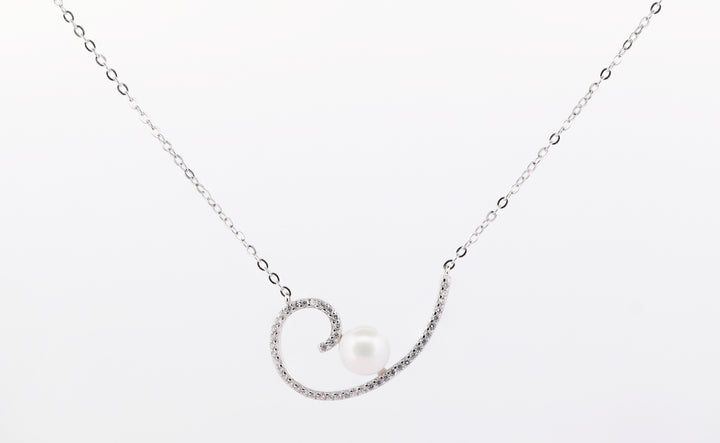 92.5 Sterling Silver Swirl Pearl Chain Pendant 15549