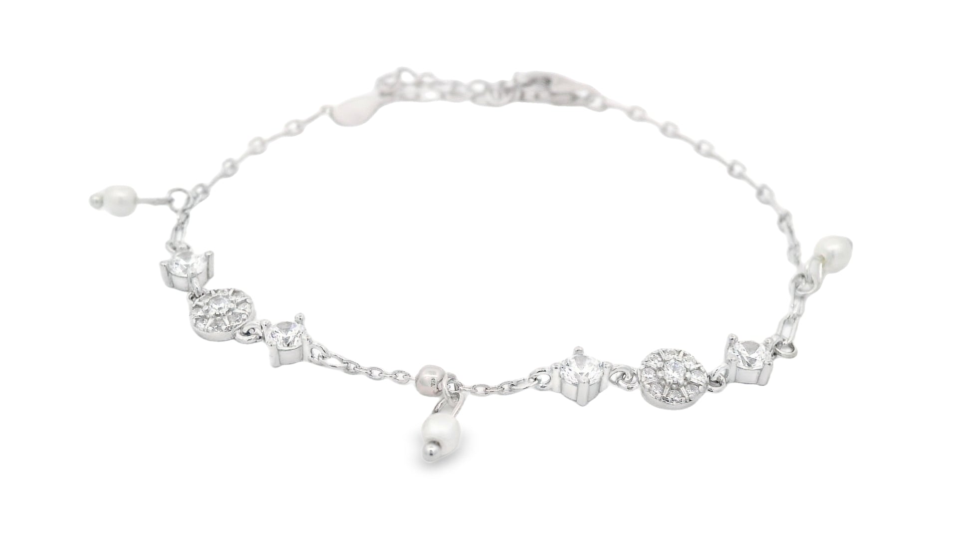 92.5 Sterling Silver Charm Pearl Radiance Bracelet  25690
