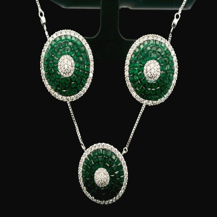 92.5 Sterling Silver Mosaic Round Glow Chain Pendant Set 25854