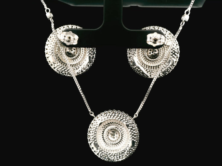92.5 Sterling Silver Mosaic Round Glow Chain Pendant Set 25854