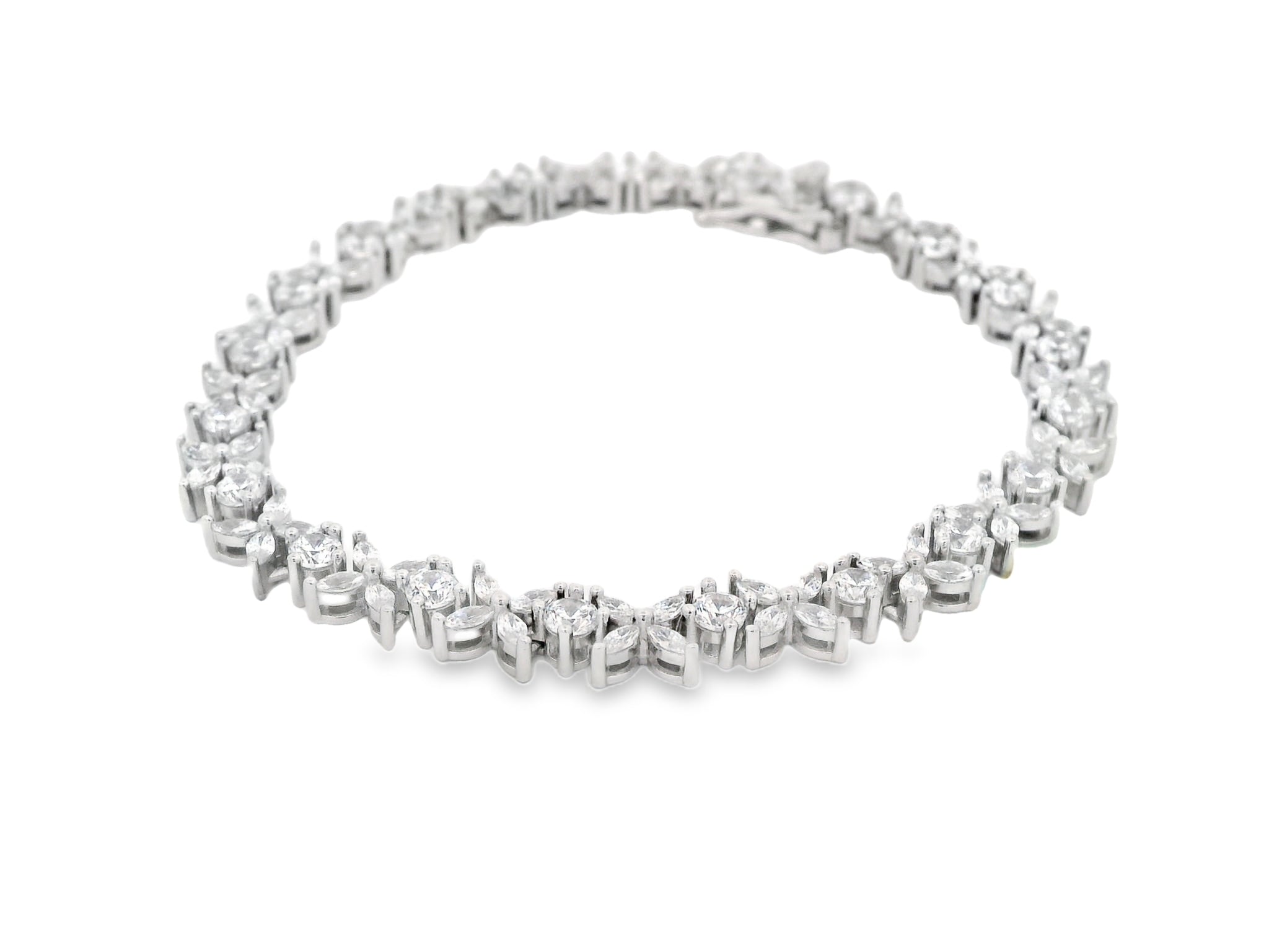 92.5 Sterling Silver Bloom Cluster Line Bracelet  25880