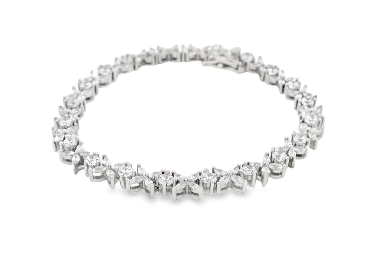 92.5 Sterling Silver Bloom Cluster Line Bracelet  25880