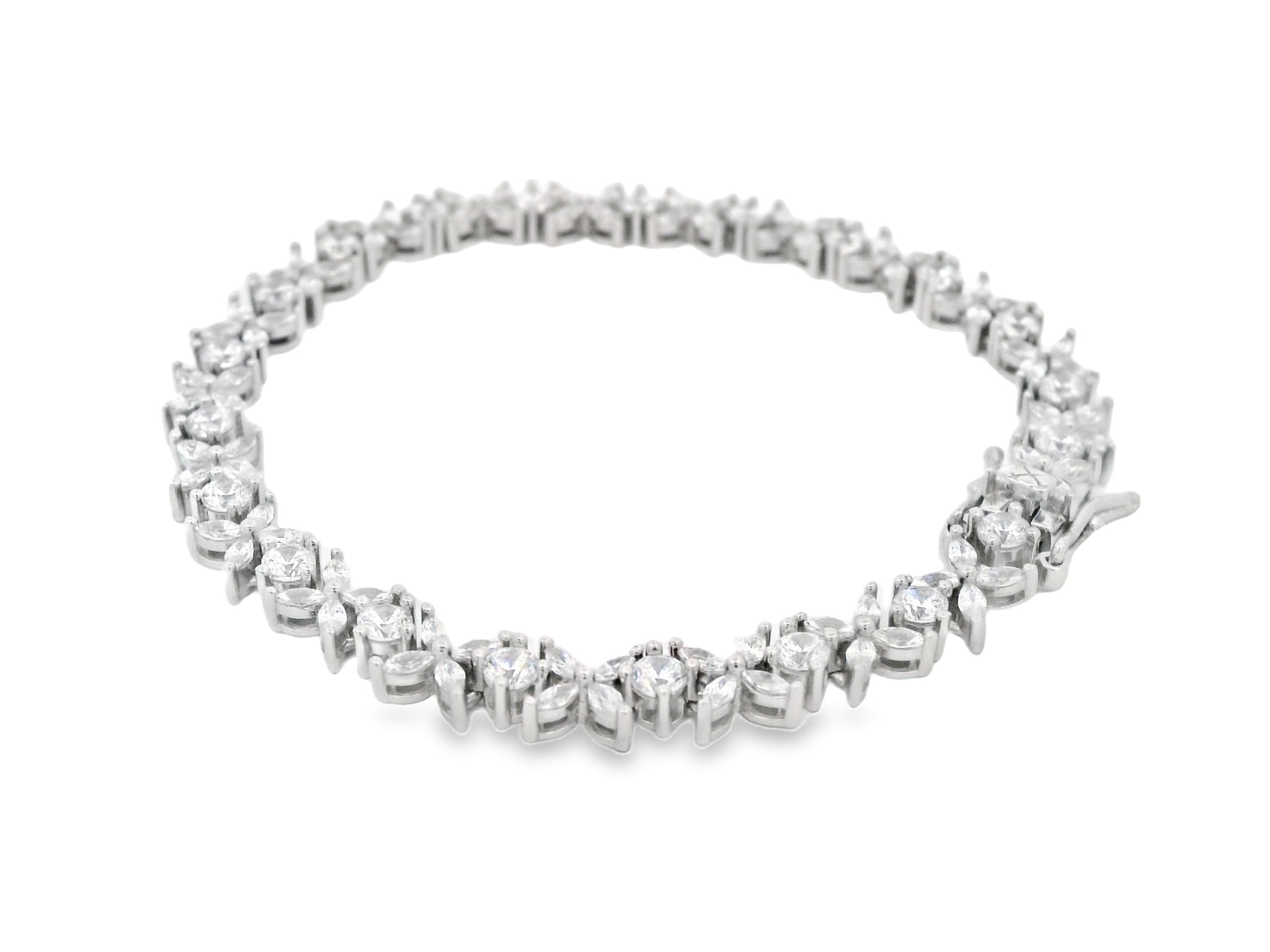 92.5 Sterling Silver Bloom Cluster Line Bracelet  25880