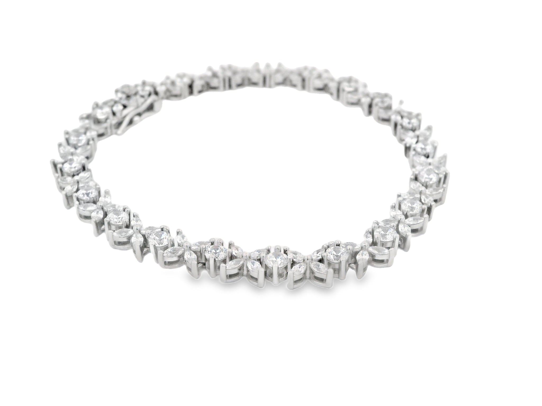 92.5 Sterling Silver Bloom Cluster Line Bracelet  25880