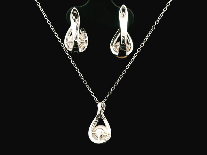 92.5 Sterling Silver Divine Swirl Pearl  Chain Pendant Set  25889