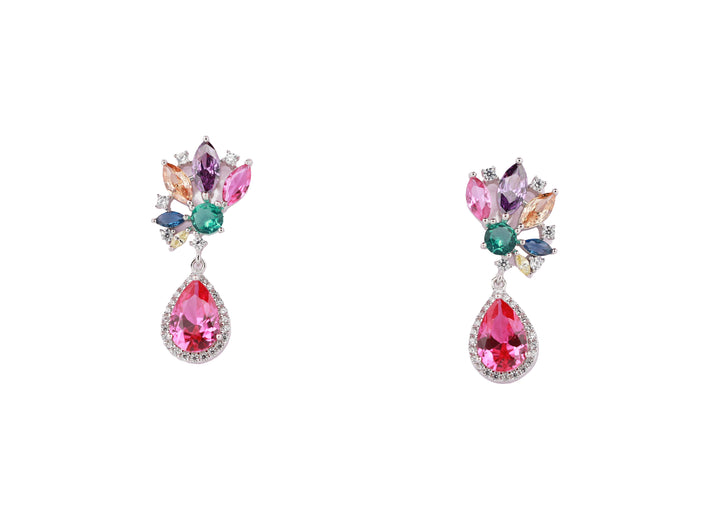 92.5 Sterling Silver Chandelier drop with Floral Cluster Earrings 13150