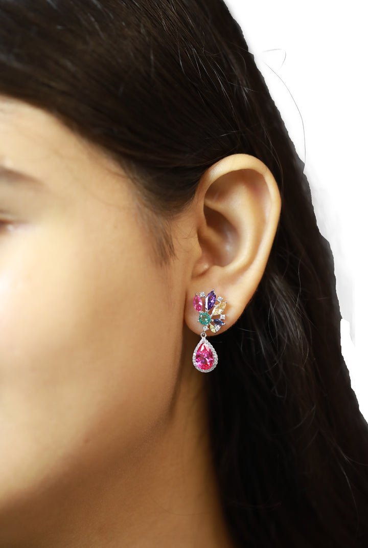 92.5 Sterling Silver Chandelier drop with Floral Cluster Earrings 13150