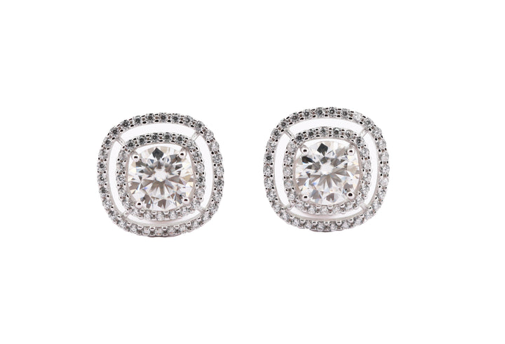 92.5 Sterling Silver with Moissanite Cushion Halo Stud  Earrings 13557