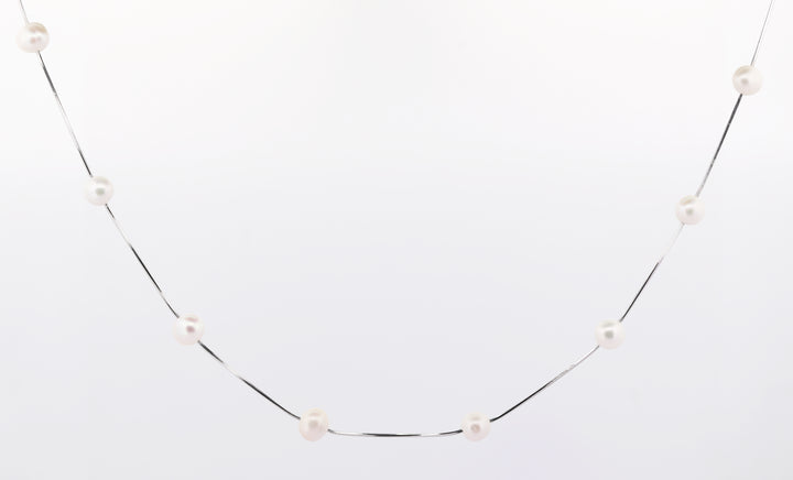 92.5 Sterling Silver Minimalist Pearl Chain Pendant 15553
