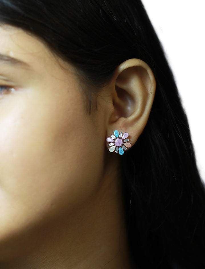 92.5 Sterling Silver Floral stud Earrings 13248
