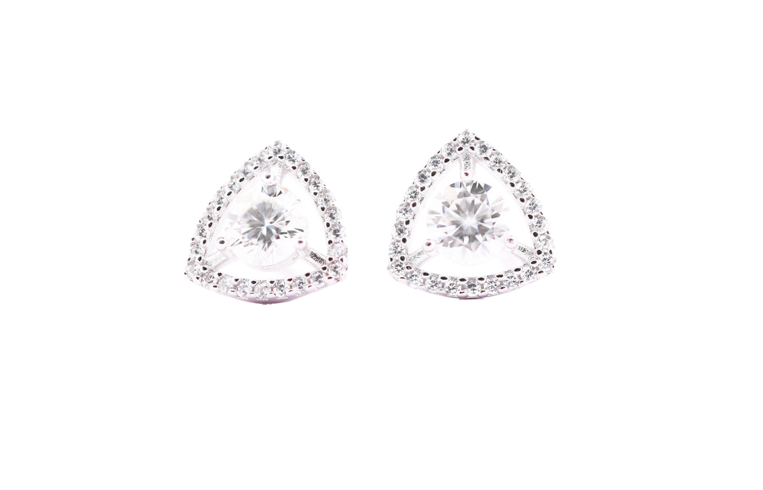 92.5 Sterling Silver with Moissanite Triangular Halo Stud Earrings 13558