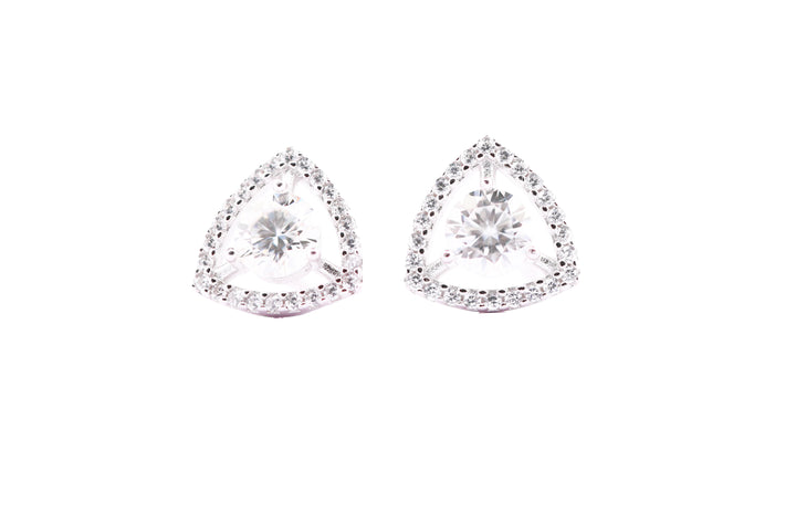 92.5 Sterling Silver with Moissanite Triangular Halo Stud Earrings 13558