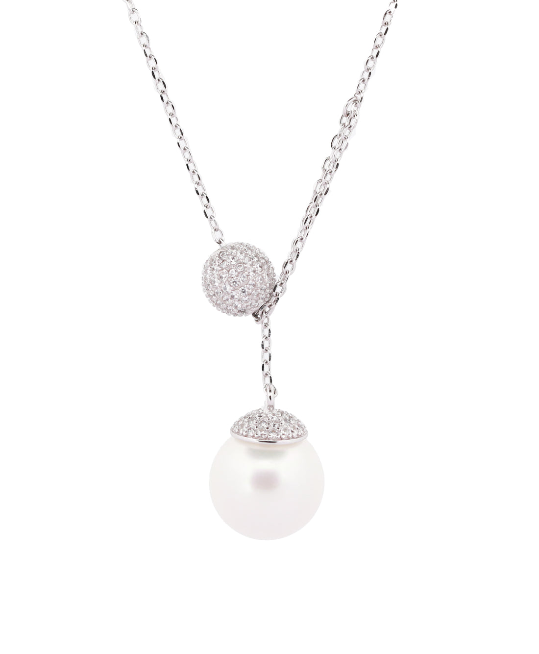 92.5 Sterling Silver Lariat Pearl Chain Pendant 15555