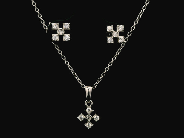 92.5 Sterling Silver Divine Sparkle Cross Chain Pendant Set  27220