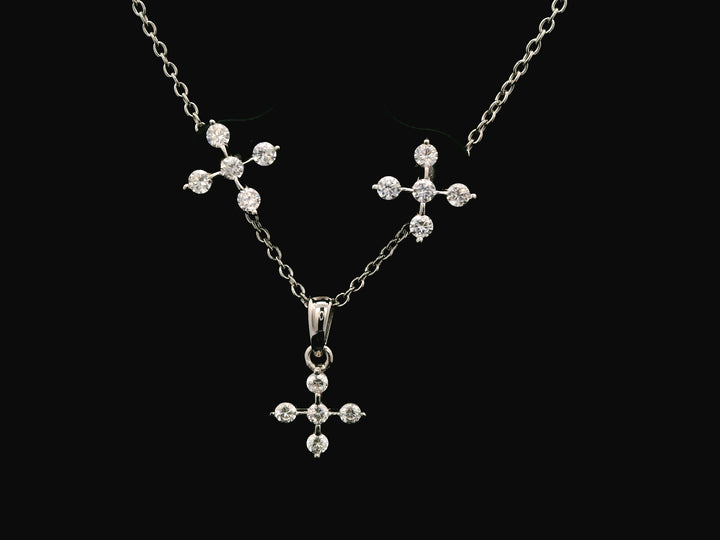 92.5 Sterling Silver Cross Charm Sparkle Chain Pendant Set  27225