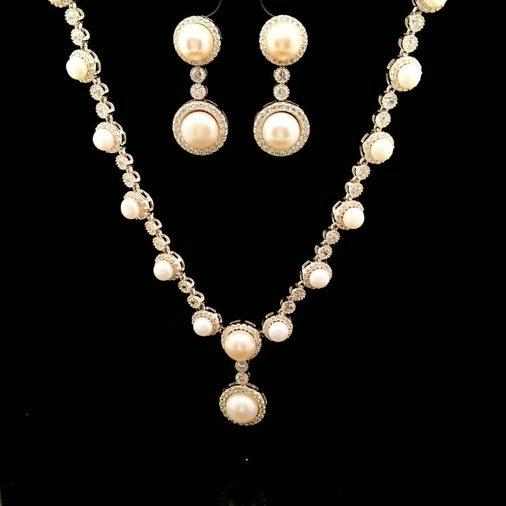 92.5 Sterling Silver Elegant Pearl Line Necklace 27375